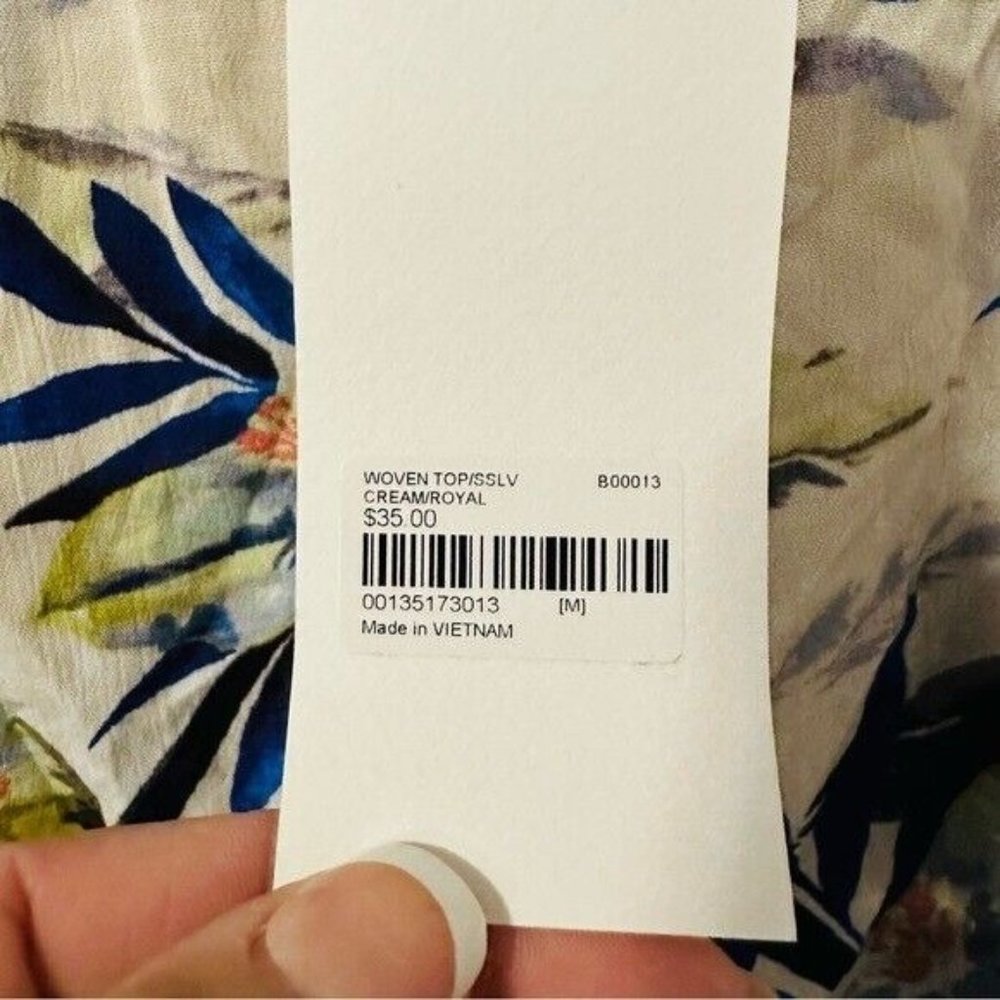 Lush Tropical Print CREAM/ROYAL Cold Shoulders Ruffled Size Medium - Picture 9 of 9